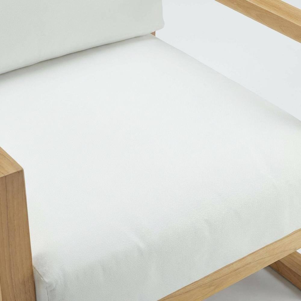Alt View 1. Outdoor Escape - Teak Outdoor Lounge Armchair With Cushioned Seat And Armrests - White.