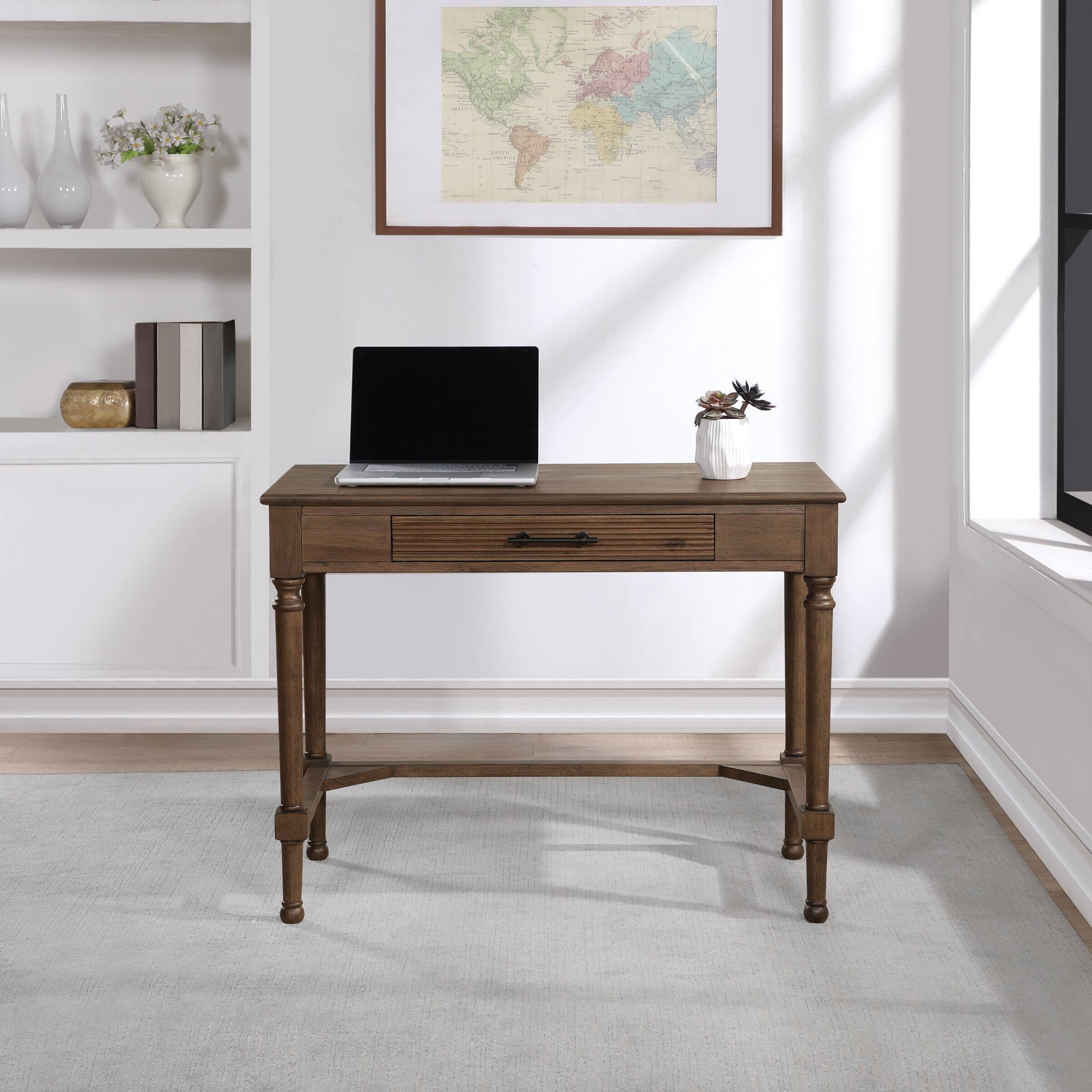 Alt View 15. OSP Home Furnishings - Marna Writing Desk with Drawer in Black - Brown Oak.