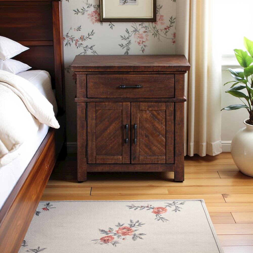 Alt View 1. FurniFact - Brown 2-Drawer Wood Nightstand with Modern Design for Bedroom Storage - Cherry.