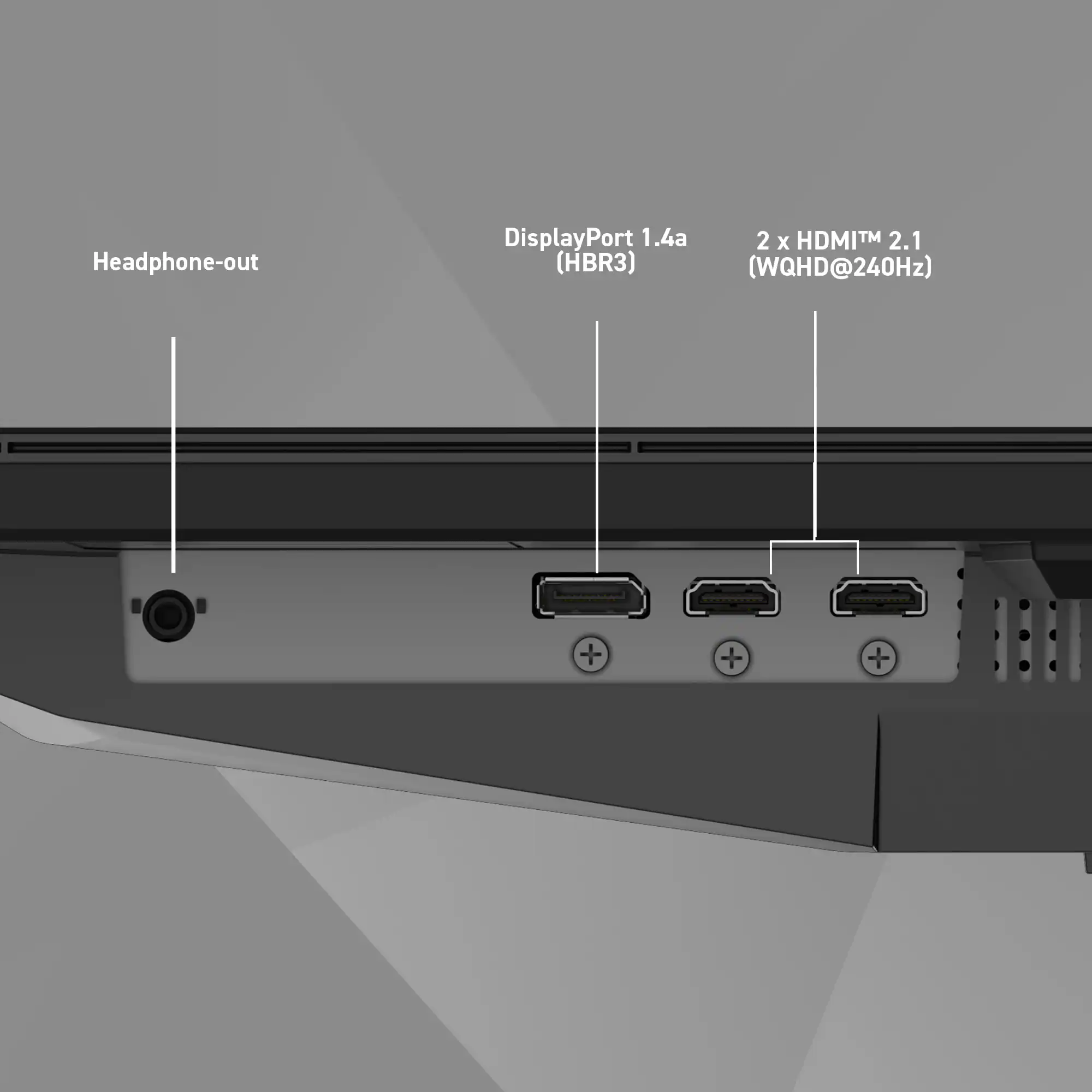 Headphone-out  
DisplayPort 1.4a  
2 x HDMI™ 2.1 (HBR3) (WQHD@240Hz)
