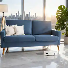 Dyonery - 68" Loveseat Sofa Linen Couch, Mid Century Modern Love Seat Couches for Living Room, Bedroom Office - Blue