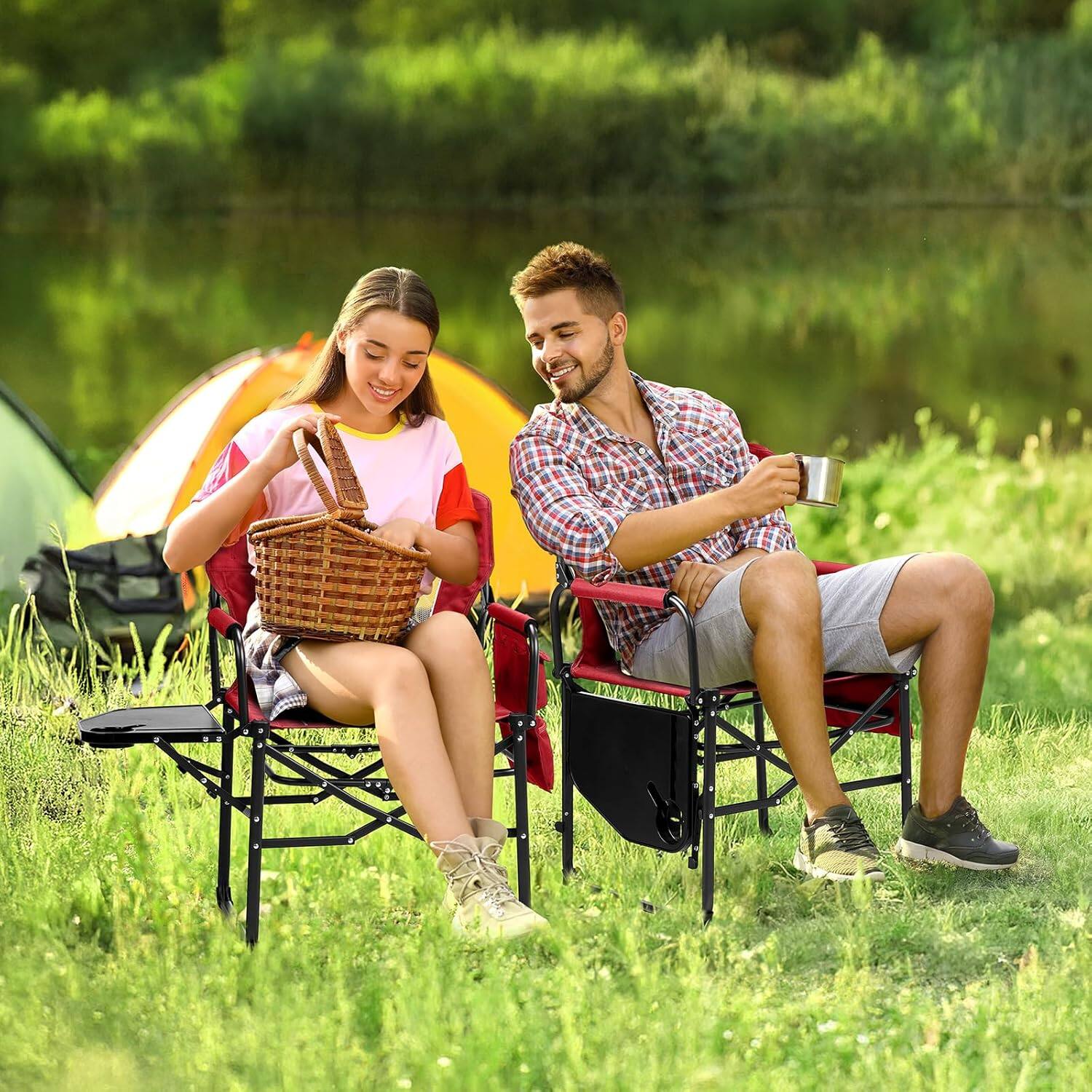 Alt View 7. Winado - 1PC Camping Directors Chair Portable Folding with Side Table, Carry Bag for Outdoor Adults Camping Beach Fishing Picnic - Red.