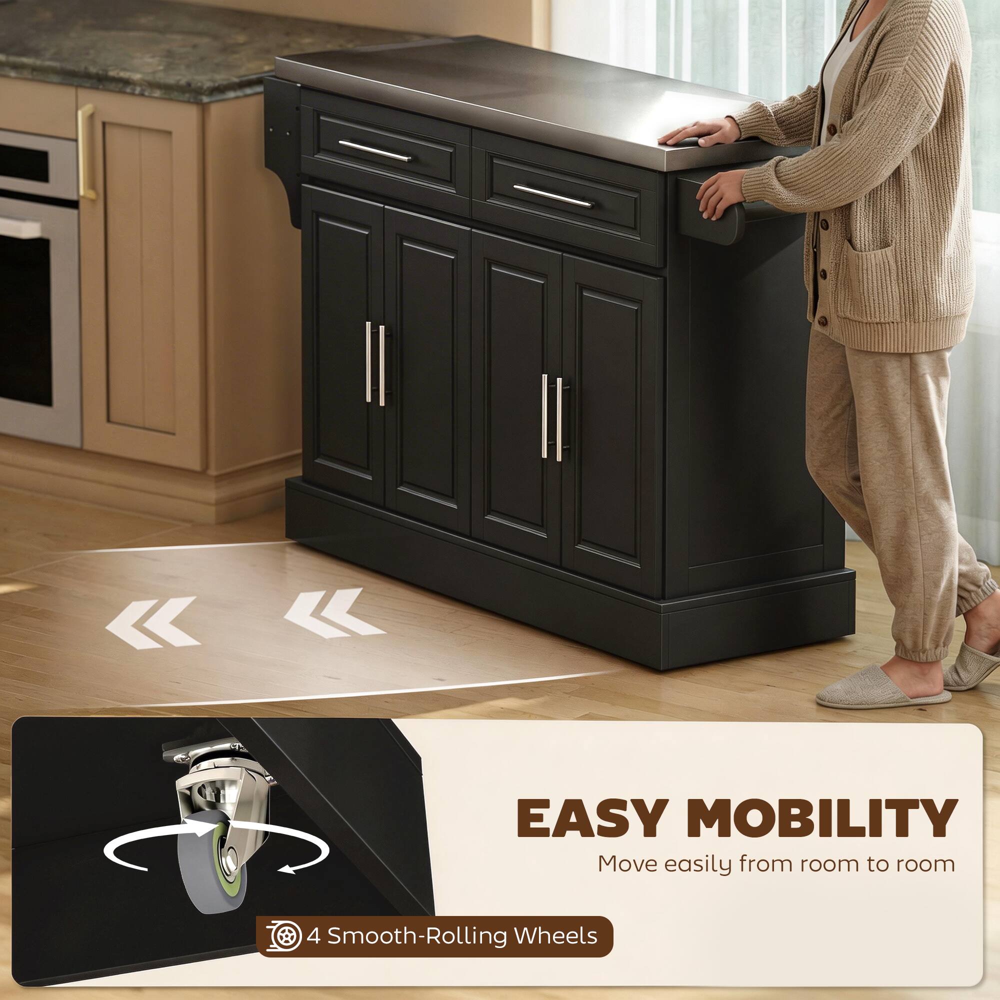 EASY MOBILITY  
Move easily from room to room  
4 Smooth-Rolling Wheels