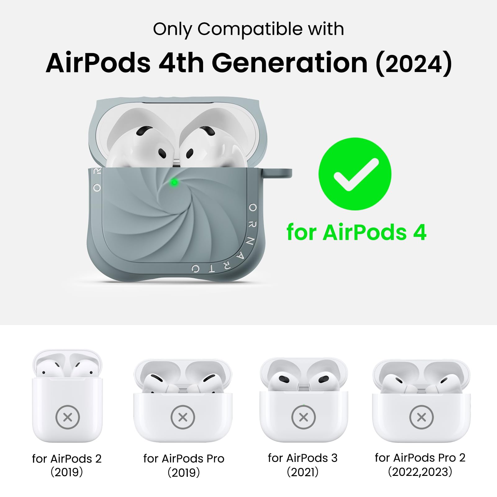 Only Compatible with AirPods 4th Generation (2024) for AirPods 4 for AirPods 2 (2019) for AirPods Pro (2019) for AirPods 3 (2021) for AirPods Pro 2 (2022,2023)