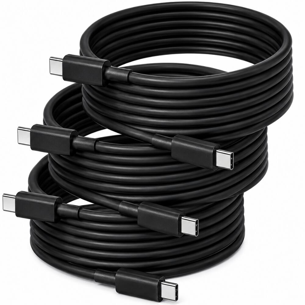 Alt View 4. Qixxronics - USBC to USBC Charging Cable 3-Pack 6FT, Charging and Data Transfer Cable for Smartphone, Smartwatch, USBC Type-C Devices - Black.