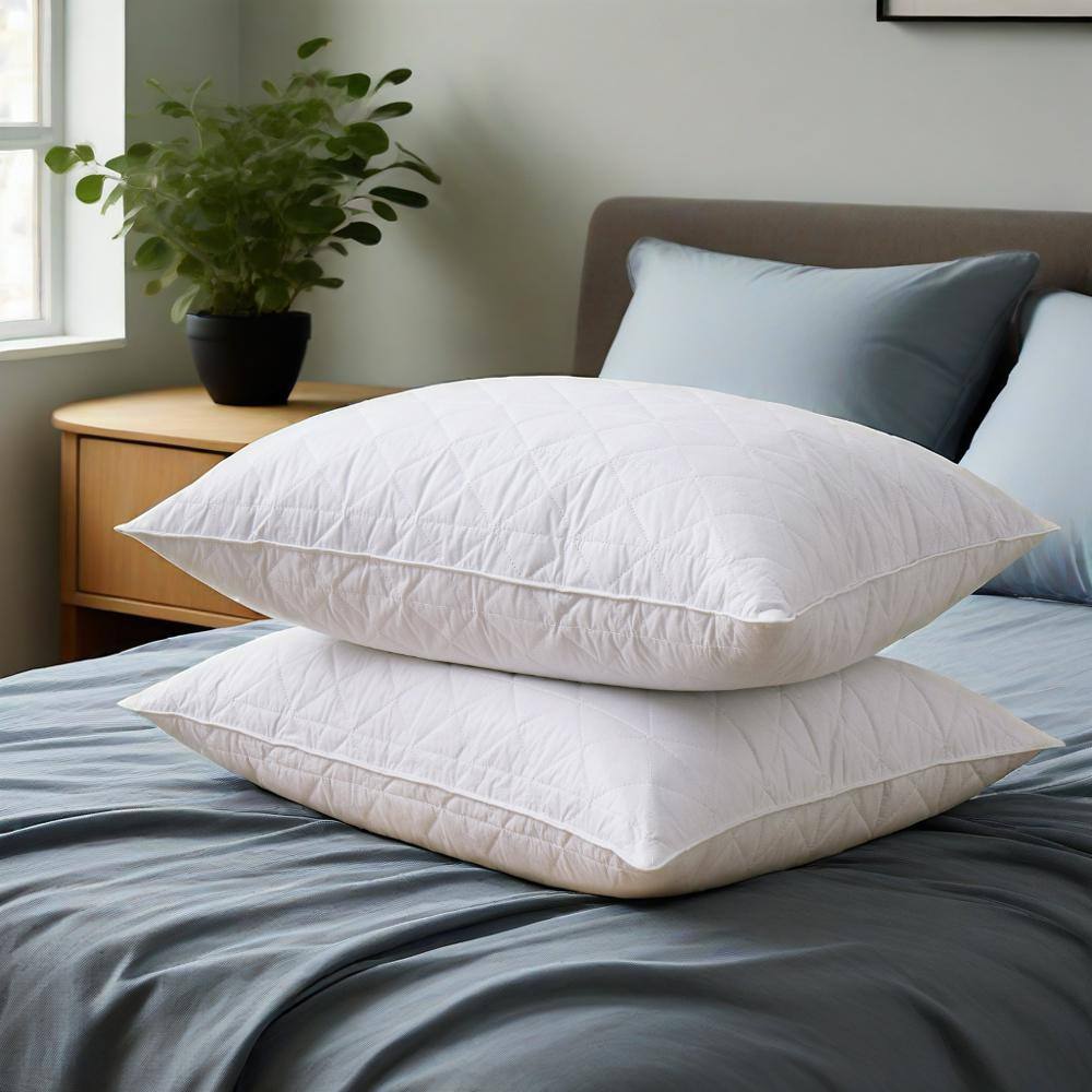 Front. Peace Nest - Peace Nest 2 Pack Goose Feather Pillow with Breathable Cotton Cover, Zigzag Wave Pattern, King - Zigzag Wave Pattern.