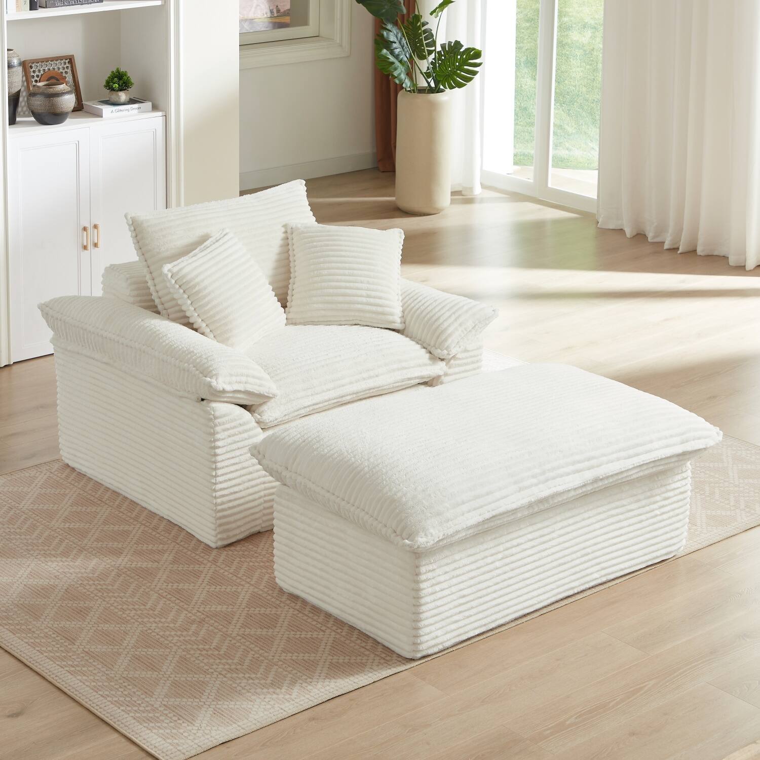Alt View 2. Z-Edge - 52" cushioned compression sofa with unique footrest design, lounge chair for any room or office -White - white.