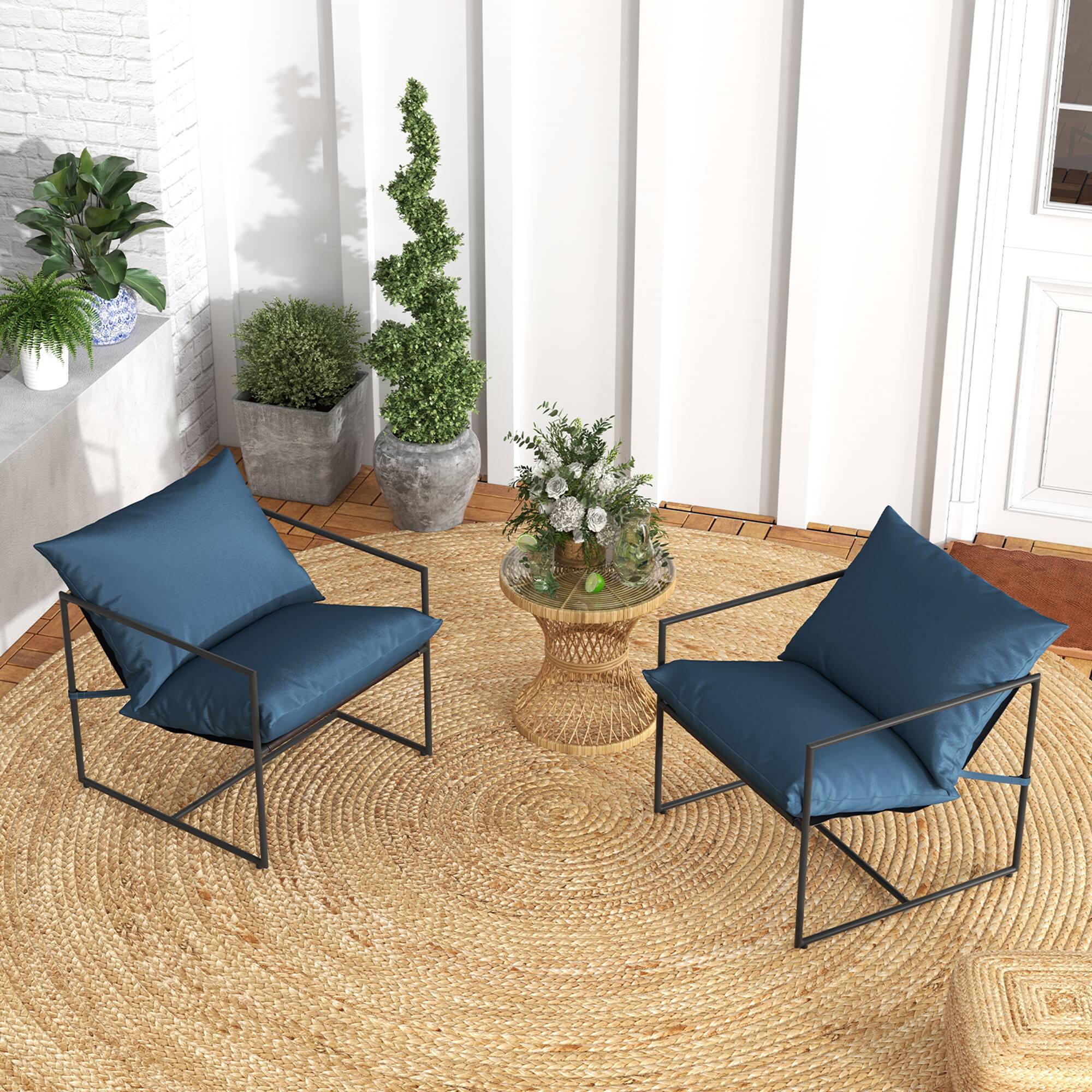 Alt View 3. Gymax - Gymax Set of 2 Sling Accent Chair Indoor Outdoor Leisure Chair w/ Cushions - Navy.