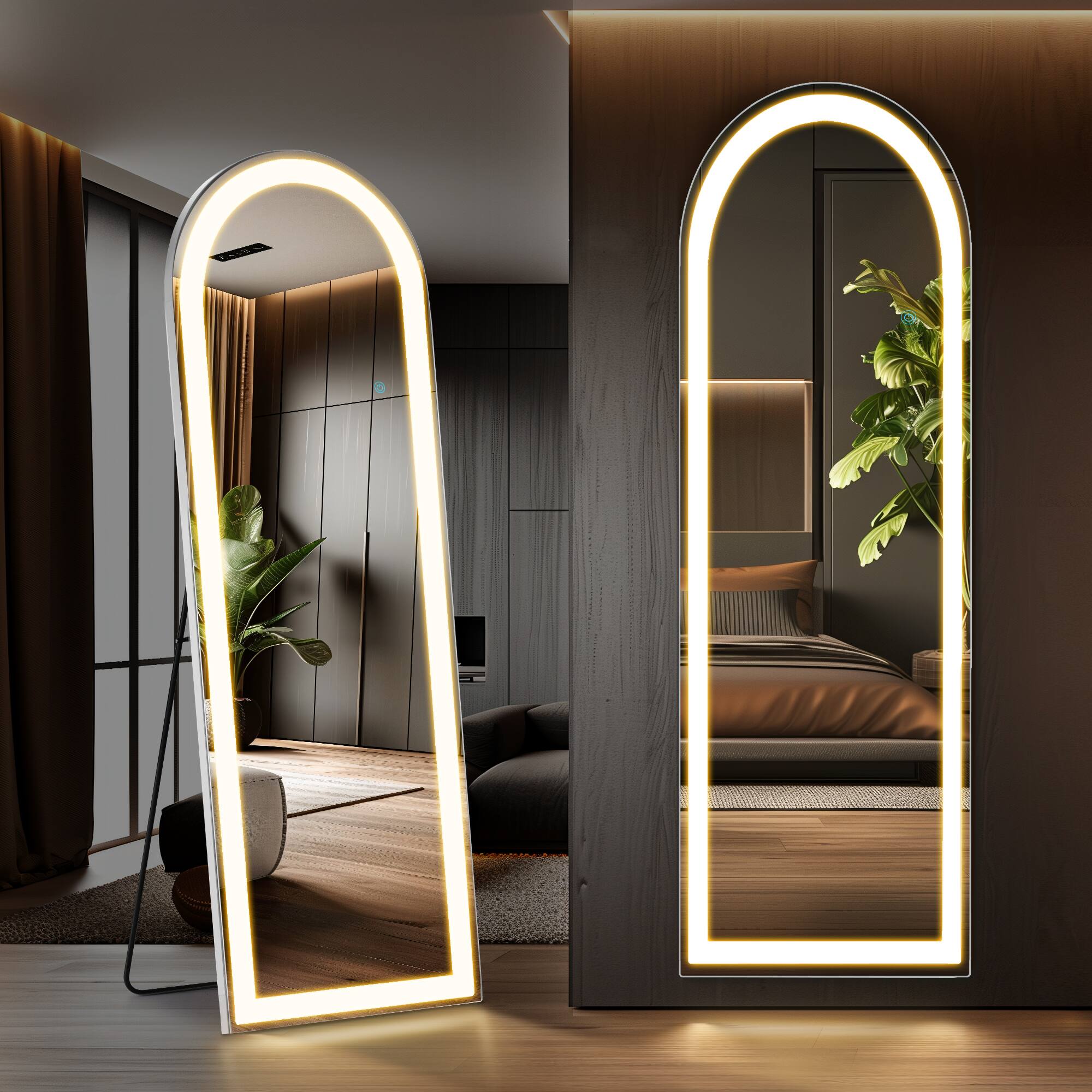 Front. Bestier - Bestier 20 x 63 Inches 3 Color Lighting Standing Mirror, Floor Standing Mirror with LED Lights - White.