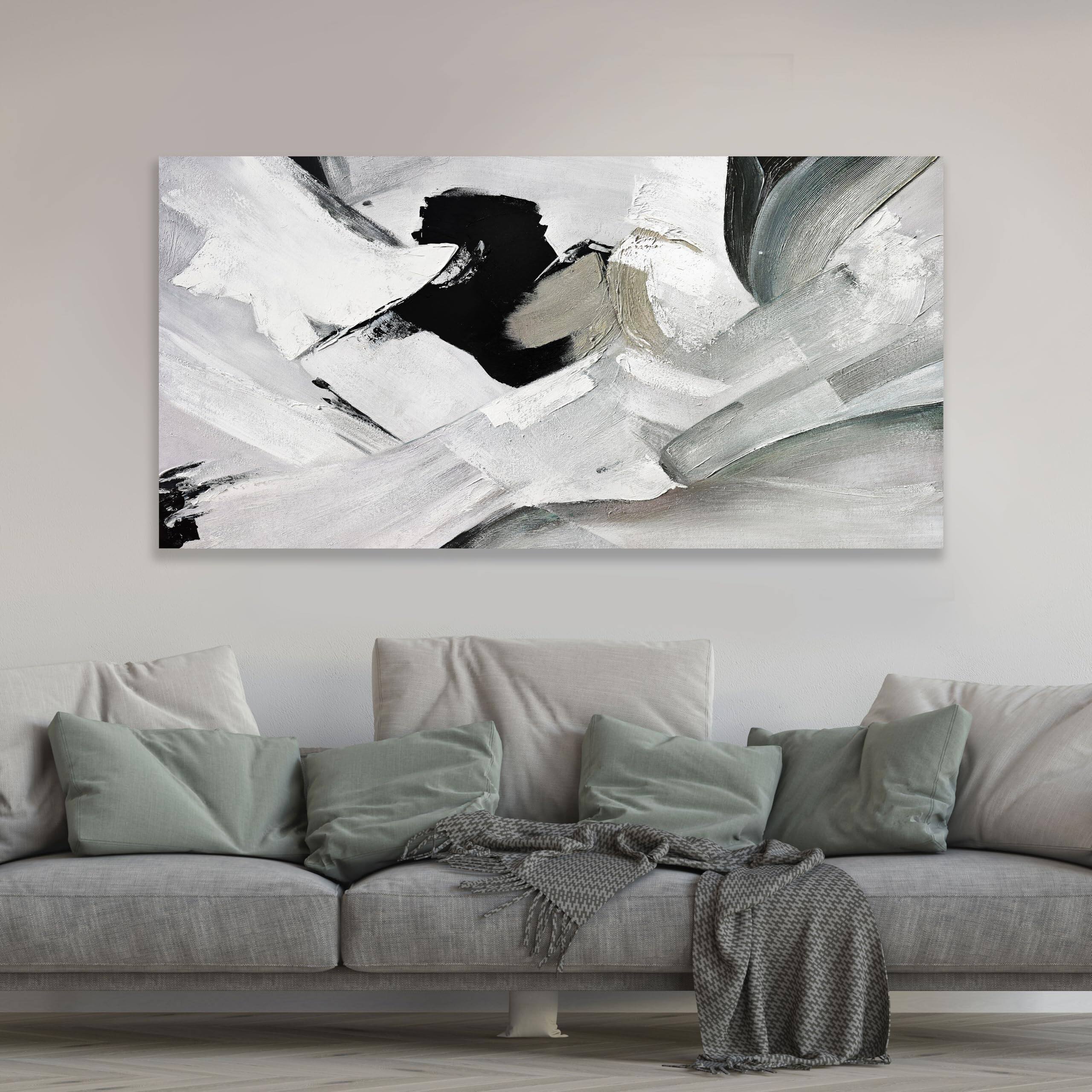 Alt View 1. Hirose Alice - Abstract Wall Art Home Wall Decor Black White and Grey painting Abstract Canvas Art Framed Artwork Modern - Gold 40"L x 20"W.