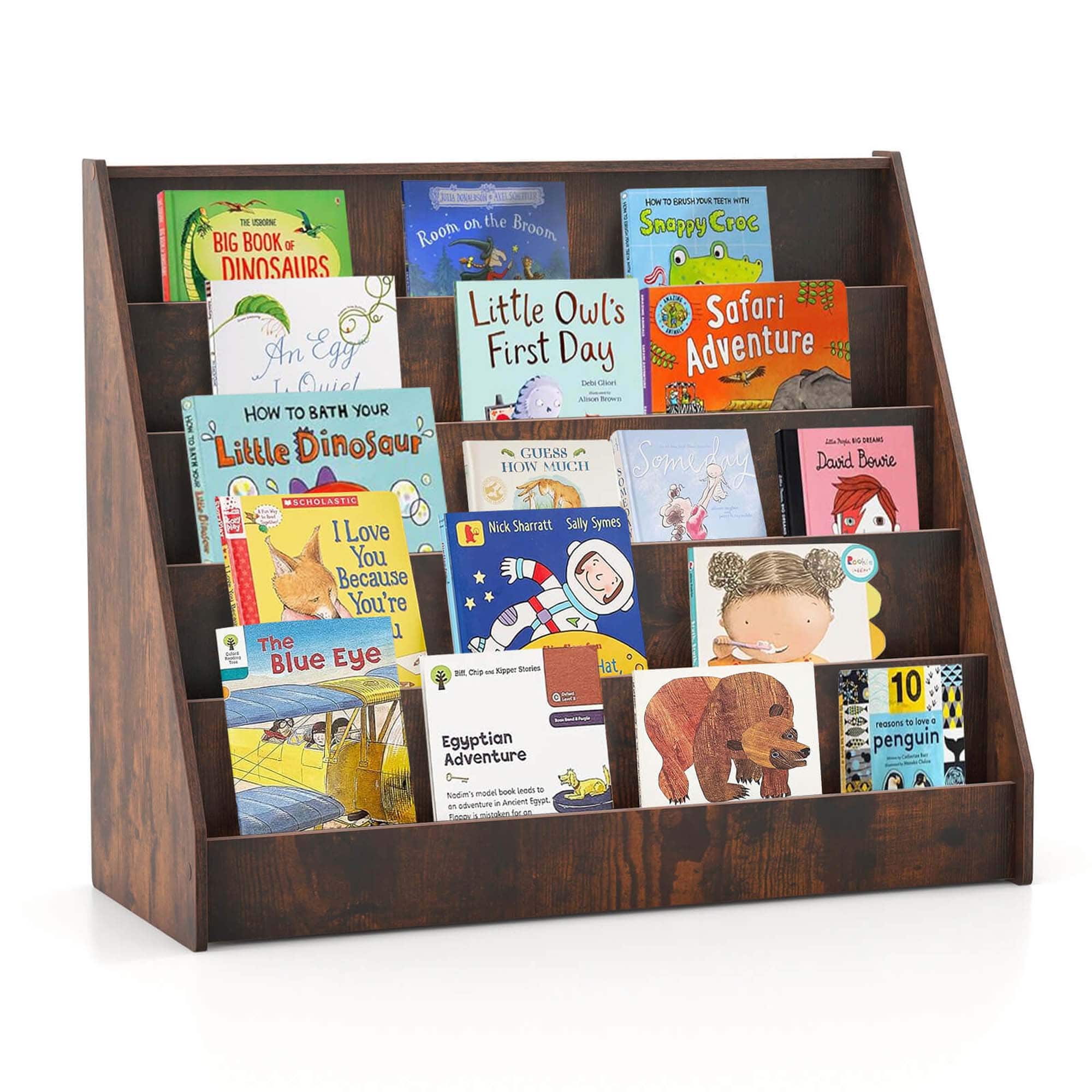 Costway - 5 Tier Kids Bookshelf with Anti-Tipping Device Kids-friendly Height for Bedroom - Brown