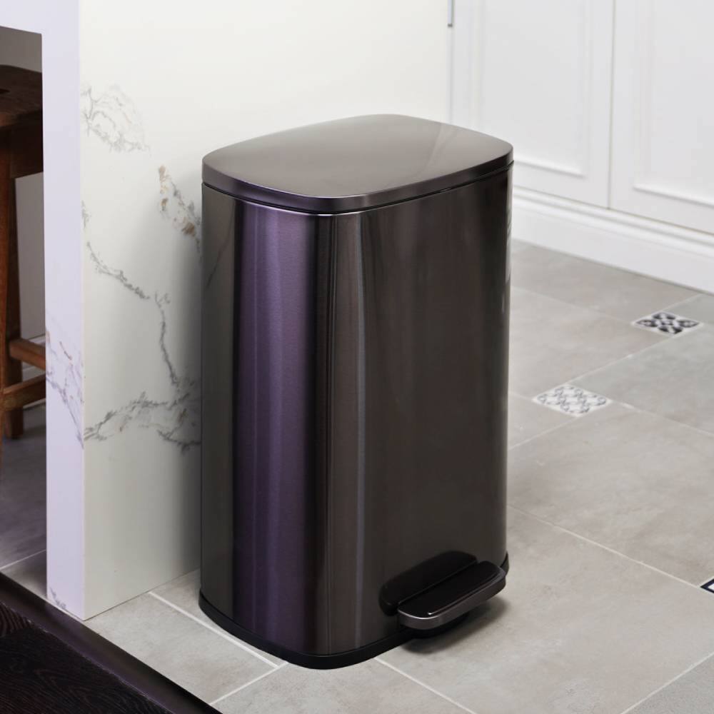 Back. Hivvago - 13 Gallon Black Stainless Steel Kitchen Trash Can with Step Open Lid - Black.
