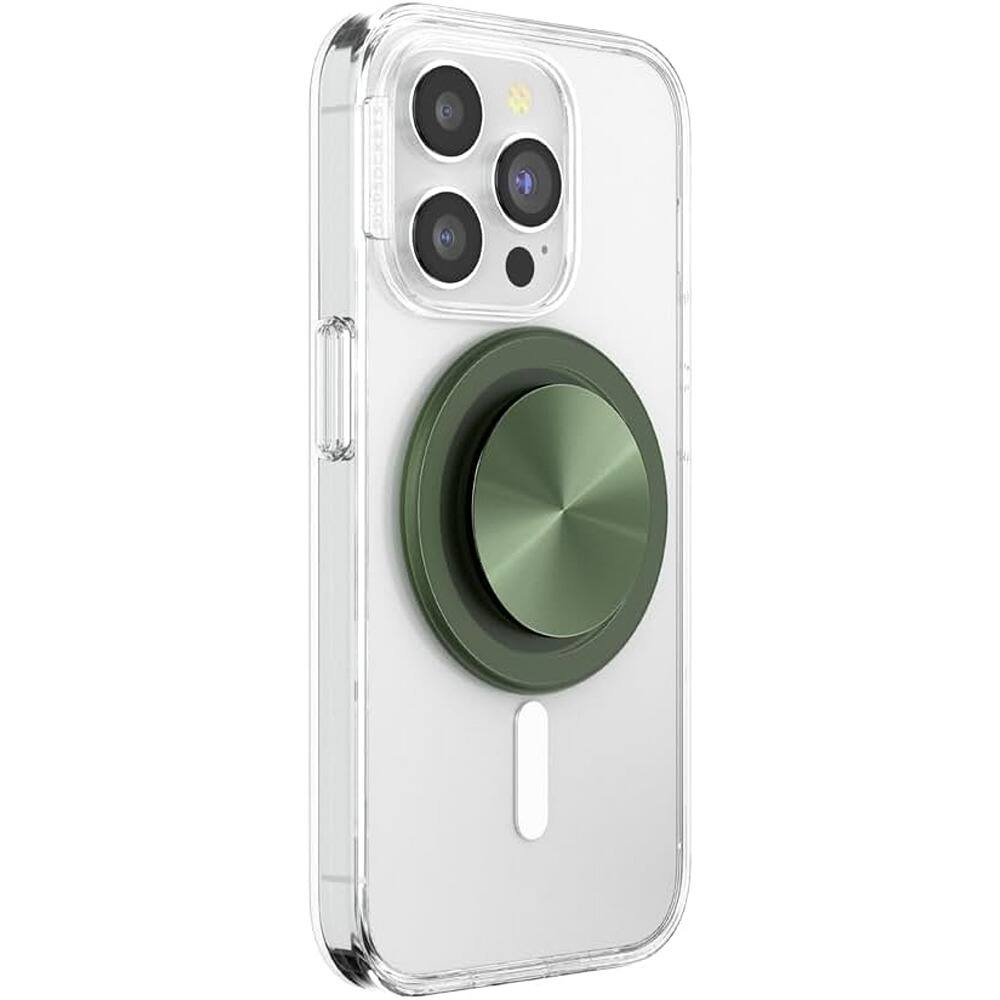 Angle. PARKER SLATER - MagSafe Magnetic Phone Grip Stand with Kickstand for iPhone & Tablets (Olive) - Radial Olive.