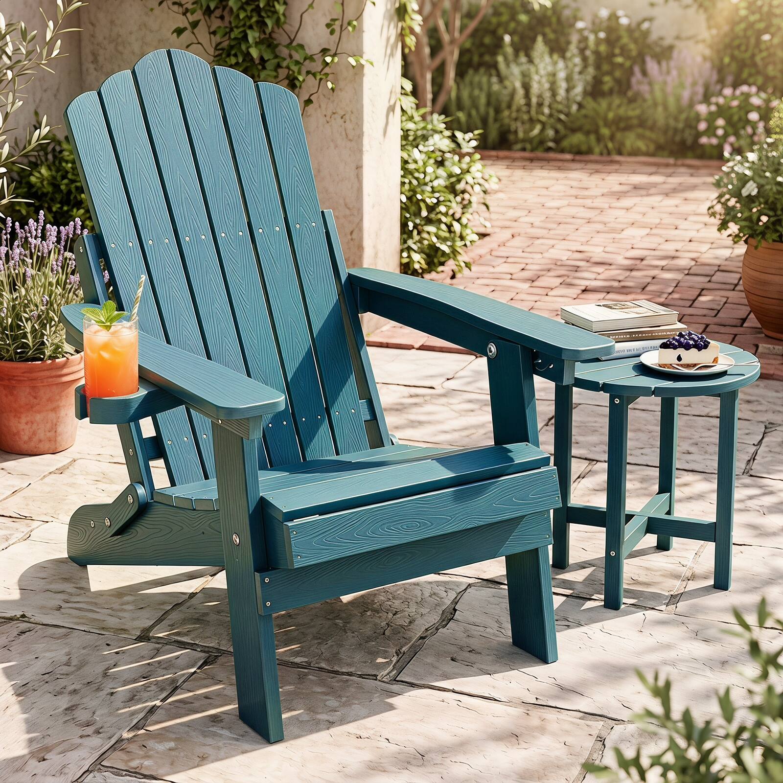 Alt View 3. Gymax - Gymax 4PCS Folding Adirondack Chair w/ 5-Level Backrest Wooden Textured for Lawn Green - Green.