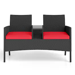 Mondawe - Patio Loveseat with Built-in Table - Black+Red