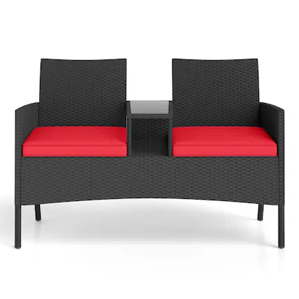 Front. Mondawe - Patio Loveseat with Built-in Table - Black+Red.