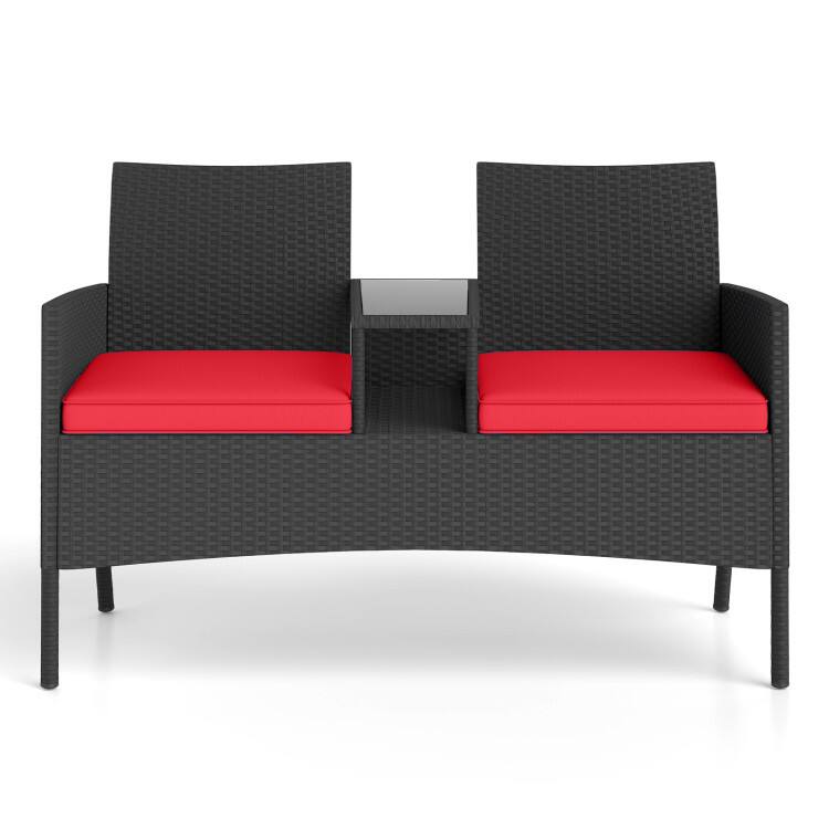 Front. Mondawe - Patio Loveseat with Built-in Table - Black+Red.