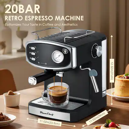 20BAR RETRO ESPRESSO MACHINE
Epitomizes Your Taste in Coffee and Aesthetics
12.32in(31cm)
11.02in(23.5cm)
11.02in(29cm)