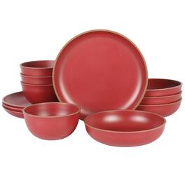 Gibson - Home Rockabye 12 Piece Double Bowl Malemine Dinnerware Set - Red