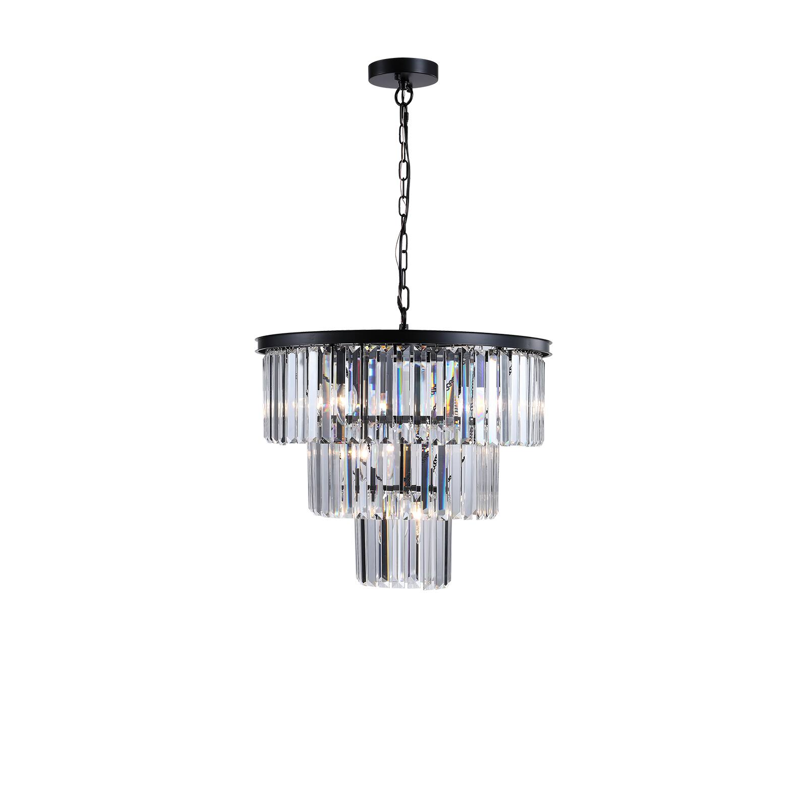 Alt View 2. Sofucor - 7 Light Crystal Chandelier 20'' Luxury Modern Dining Room Light Fixture 3-Tier Round Hanging Pendant Ceiling Lighting - Black.