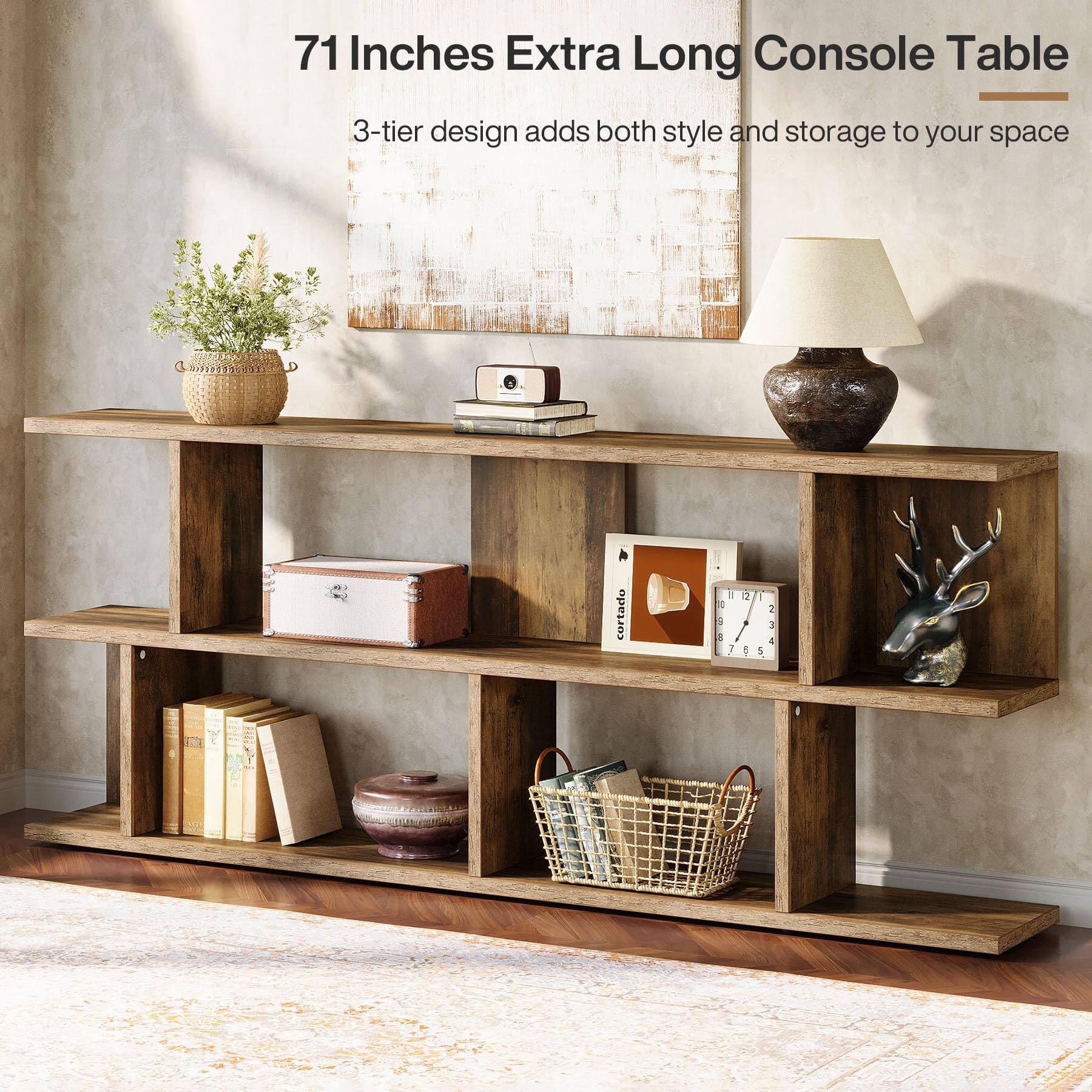 71 Inches Extra Long Console Table  
3-tier design adds both style and storage to your space  
cortado  
I 12/1 0 2 9 3 . 5 i 765 8 5