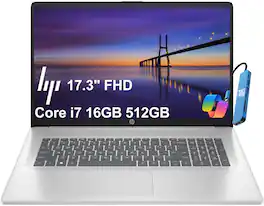 Essential 17-cn Laptop - Upgraded - HP 17 17.3" Full HD Laptop - Intel Core i7 1355U 2023 with 16GB Memory - 512GB SSD - Numeric Keypad - IST HUB - Natural Silver