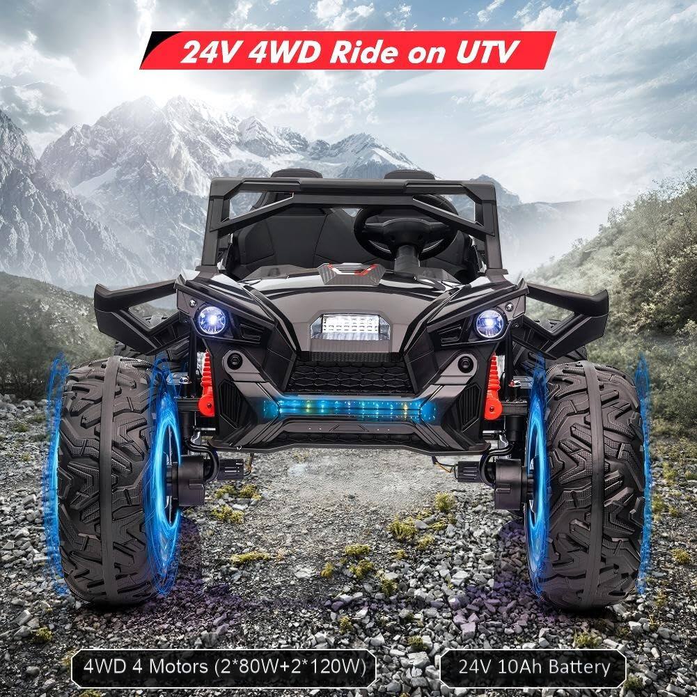 24V 4WD Ride on UTV

4WD 4 Motors (2*80W + 2*120W)

24V 10Ah Battery