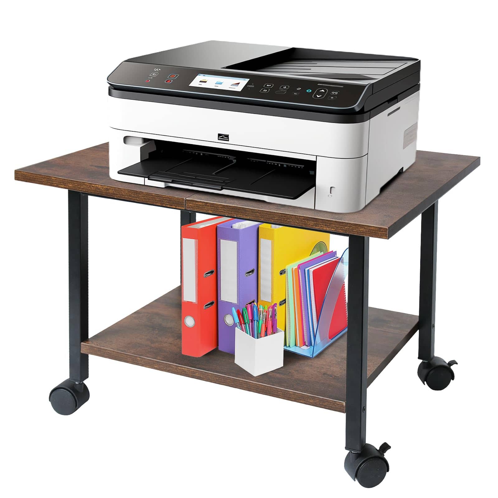 Dazzling Pops - Printer Stand, Under Desk Printer Table with Wheels, 2 Tier Industrial Mobile Printer Table with Storage Sh - Default