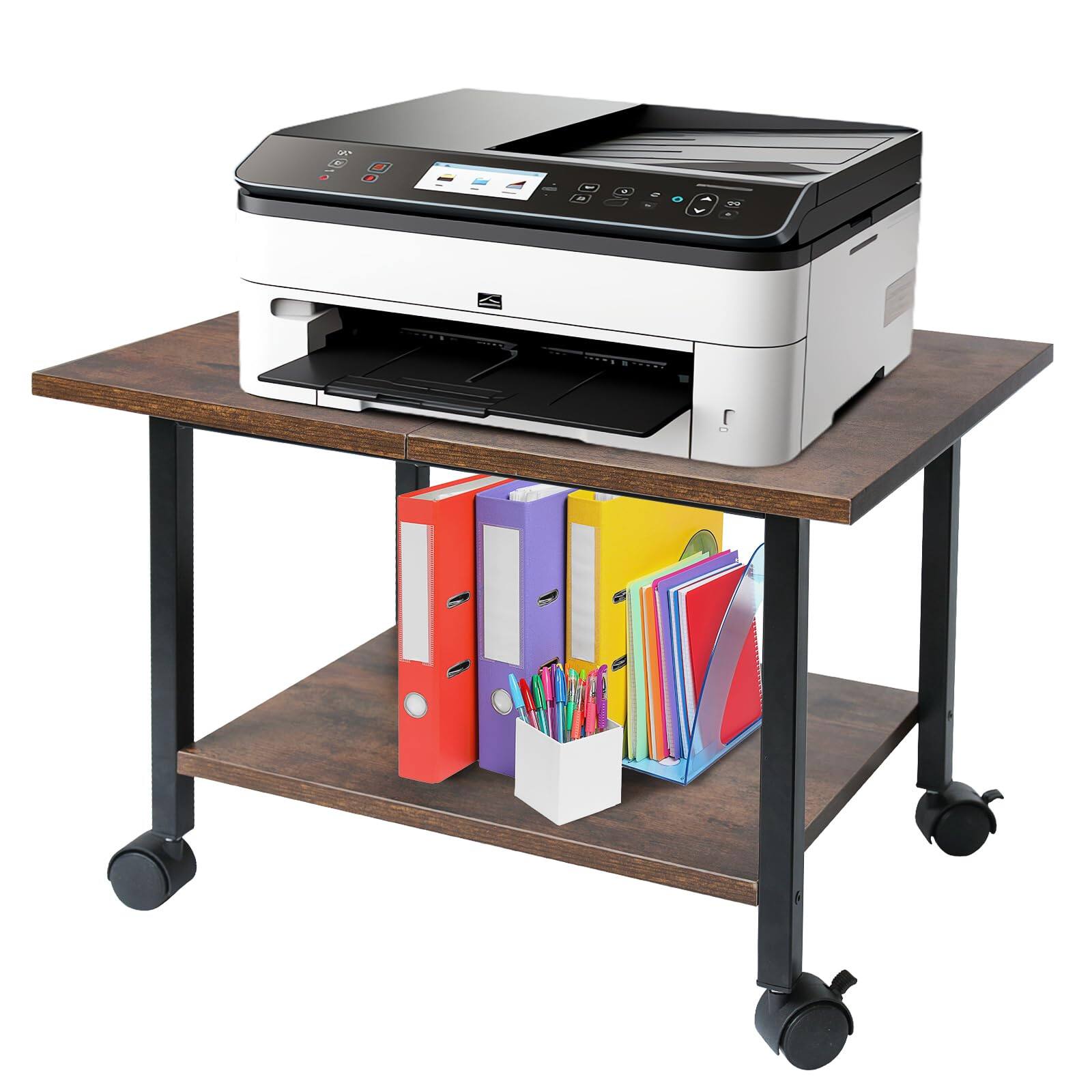 Front. Dazzling Pops - Printer Stand, Under Desk Printer Table with Wheels, 2 Tier Industrial Mobile Printer Table with Storage Sh... - Default.