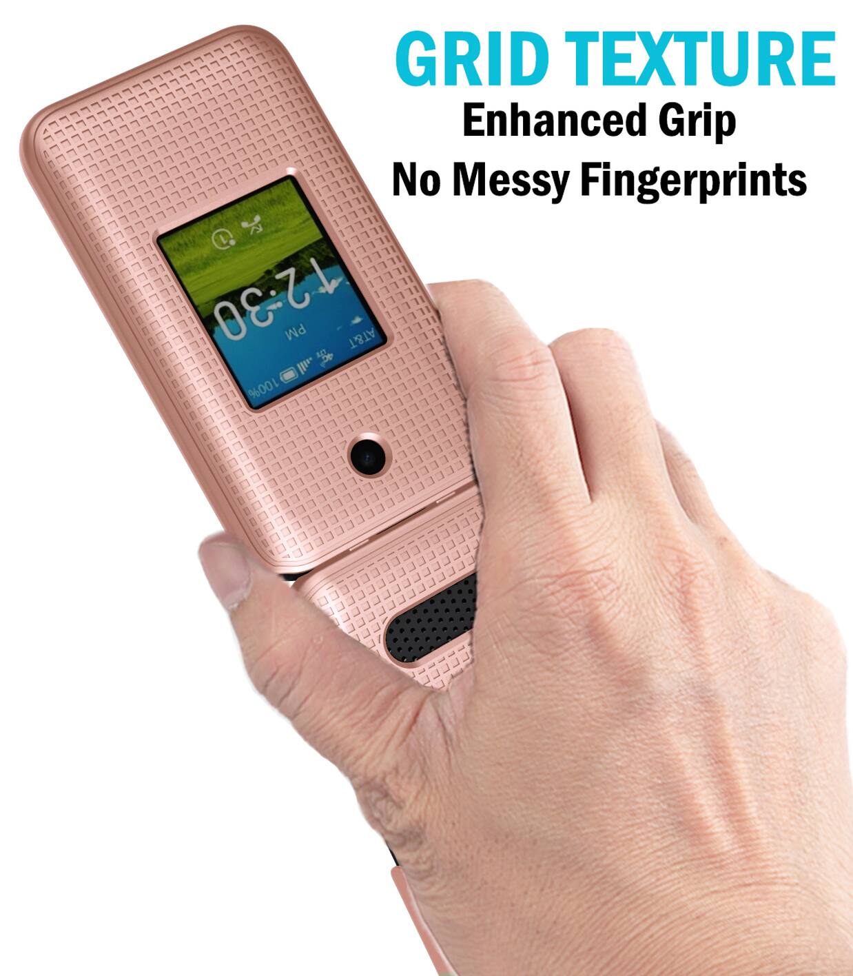 GRID TEXTURE  
Enhanced Grip  
No Messy Fingerprints  

12:30 PM  
AT&T  
ACT 100%