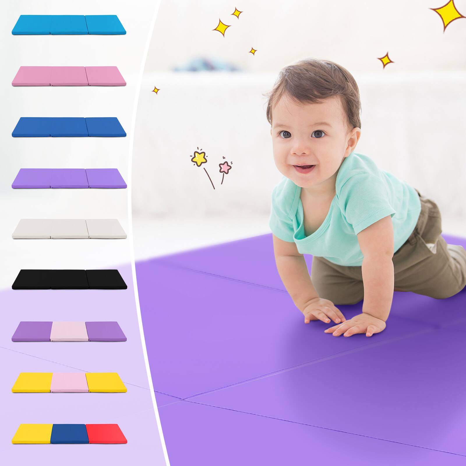 Alt View 7. Costway - Costway Tri-Fold Folding Exercise Mat 6 ft x 2 ft Portable Gymnastics Tumbling - Purple.