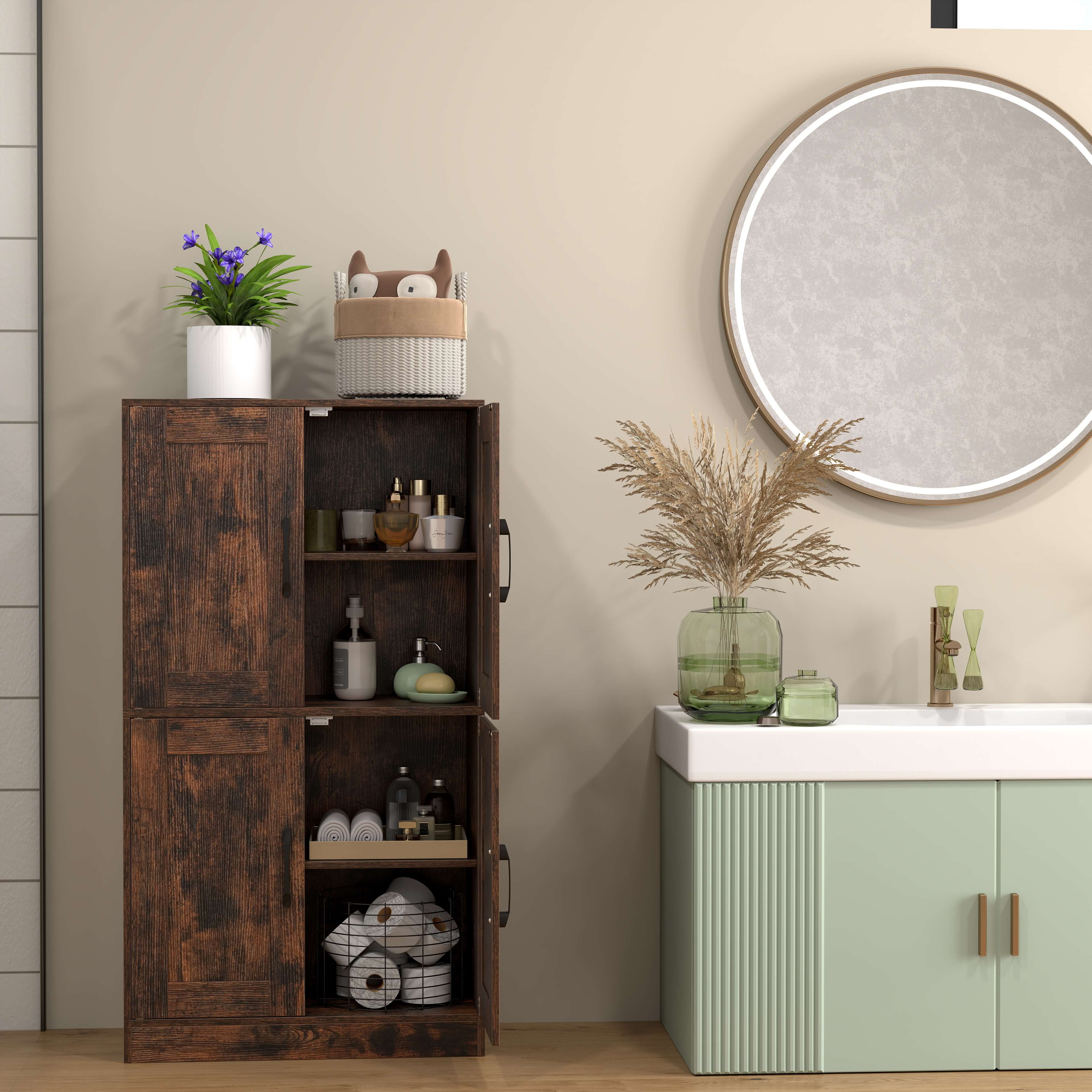 Alt View 1. Costway - Costway Bathroom Cabinet with Doors & Adjustable Shelves Storage Organizer for Living Room - Brown.