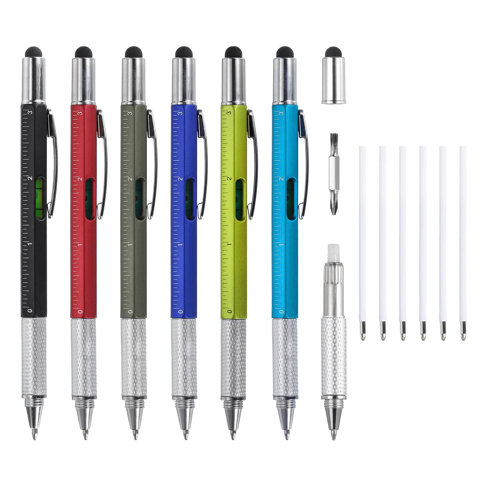 Unique Bargains - 48pcs 6 in 1 Multitool Tech Tool Pen with Ballpoint Pen, Ruler, Screwdriver, Stylus, Level Gauge, Refills for Christmas - Multicolor