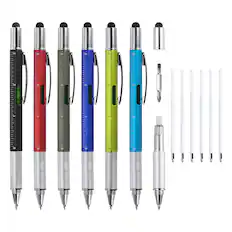 Front. Unique Bargains - 48pcs 6 in 1 Multitool Tech Tool Pen with Ballpoint Pen, Ruler, Screwdriver, Stylus, Level Gauge, Refills for Christmas - Multicolor.