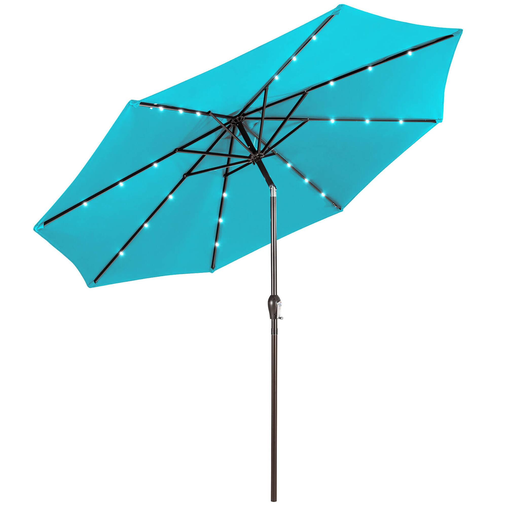 Alt View 5. Gymax - Gymax 10FT Solar Umbrella LED Market Steel Tilt w/ Crank Patio Turquoise - Turquoise.