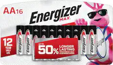 Front. Energizer - MAX AA Batteries (16 Pack), Double A Alkaline Batteries - Silver.