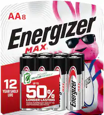 Front. Energizer - MAX AA Batteries (8 Pack), Double A Alkaline Batteries - Silver.