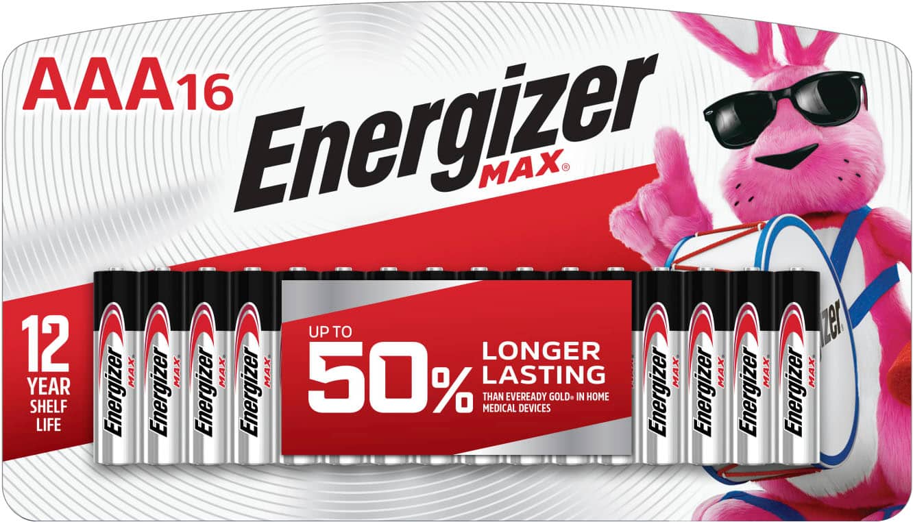 Front. Energizer - MAX AAA Batteries (16 Pack), Triple A Alkaline Batteries - Silver.