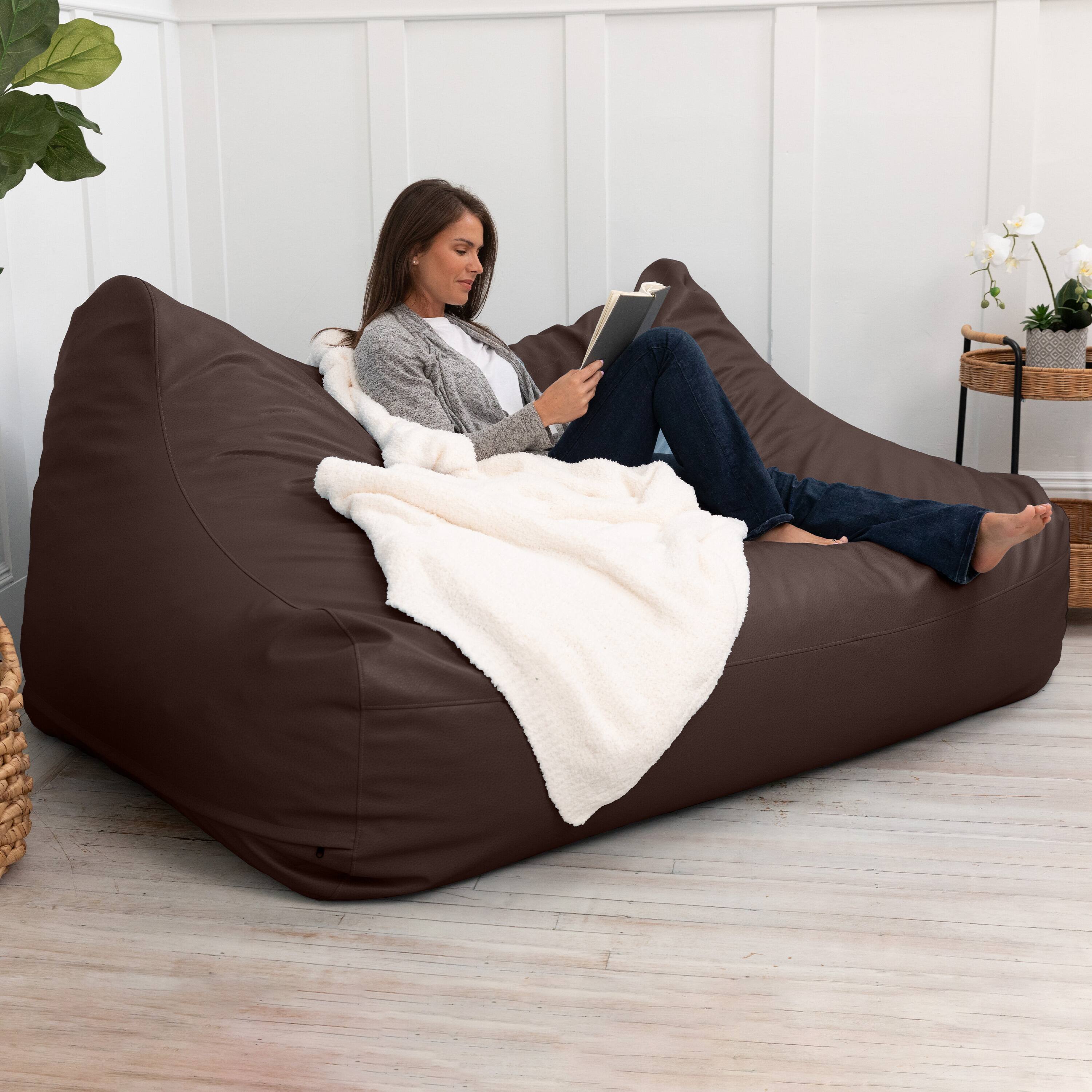 Alt View 1. Jaxx - Atrium Collection Lozia Loveseat - Large Foam Bean Bag Sofa Faux-Leather - Chocolate - Chocolate.