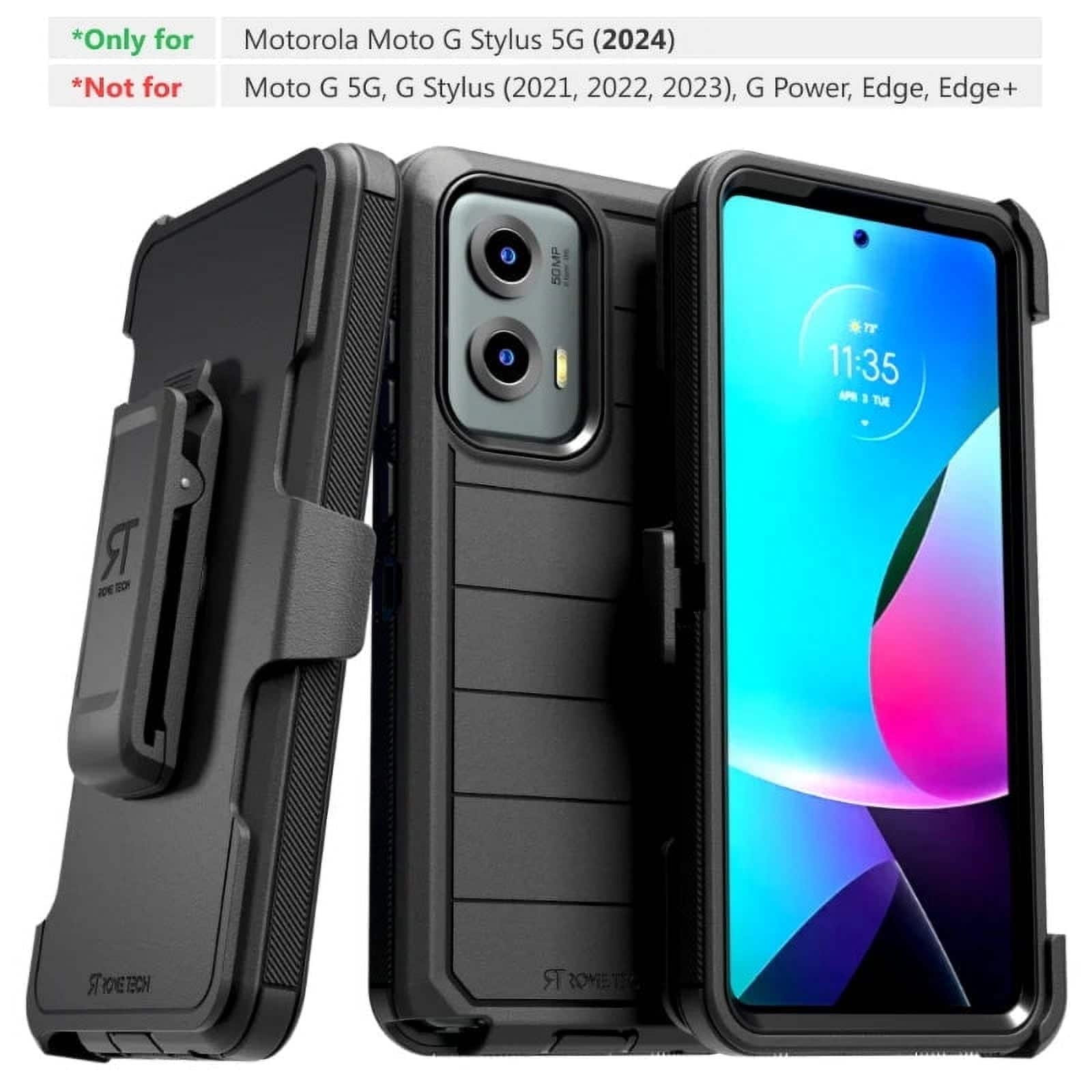 RomeTech - Shockproof Holster Cell Phone Case for Moto G Stylus 5G - Black