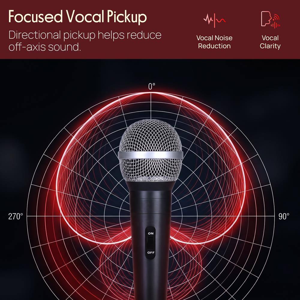 Focused Vocal Pickup  
Directional pickup helps reduce off-axis sound.  

Vocal Noise Reduction  
Vocal Clarity  

270°  
90°  
ON  
OFF