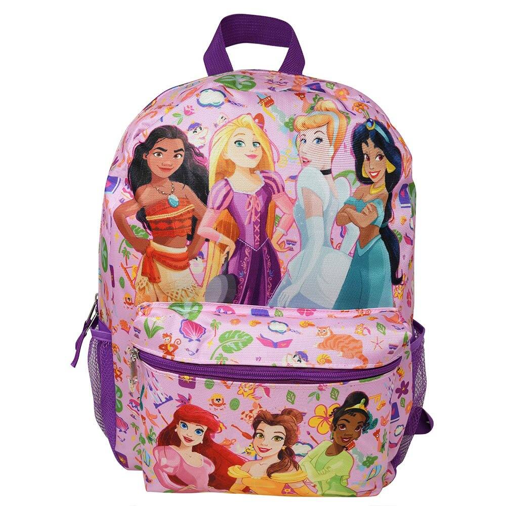 UPD - Disney Princess 16" Nylon School Backpack With 2 Mesh Side Pockets and 1 Small Front Pocket - Multicolored