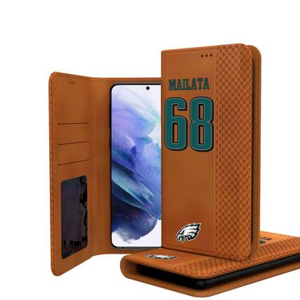 Front. Keyscaper - Jordan Mailata Brown Philadelphia Eagles Galaxy Folio Case - S25 Ultra - Brown.