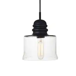 Living District - Kenna 1 Light Black Pendant With Clear Glass - Black And Clear