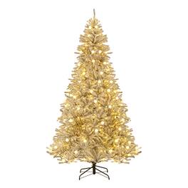WELLFOR - 8ft Pre‑Lit Artificial Christmas Tree, Snow‑Flocked Hinged Xmas Tree with 1273 Branch Tips&65 Frosted Sphere Lights - Green & White