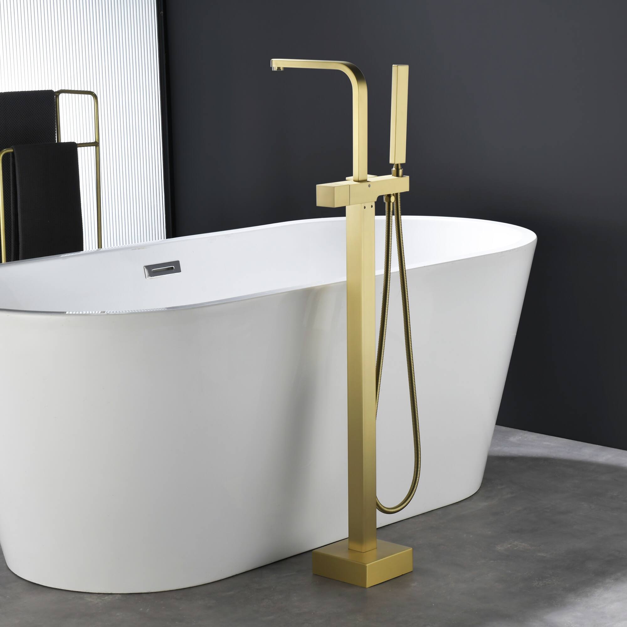 Alt View 3. Boyel Living - Brushed Gold Bathtub Faucet Solid Brass Single Handle 360° Swivel Handheld Spray - Brushed Gold.