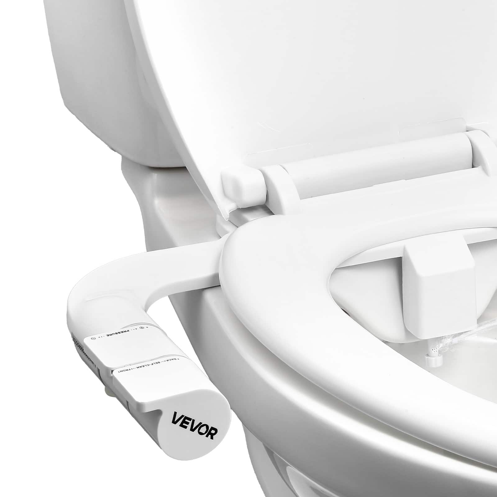 Front. VEVOR - Bidet Attachment for Toilet, Self-Cleaning Bidet Toilet Seat Attachment - Dual Retractable Nozzles - White.