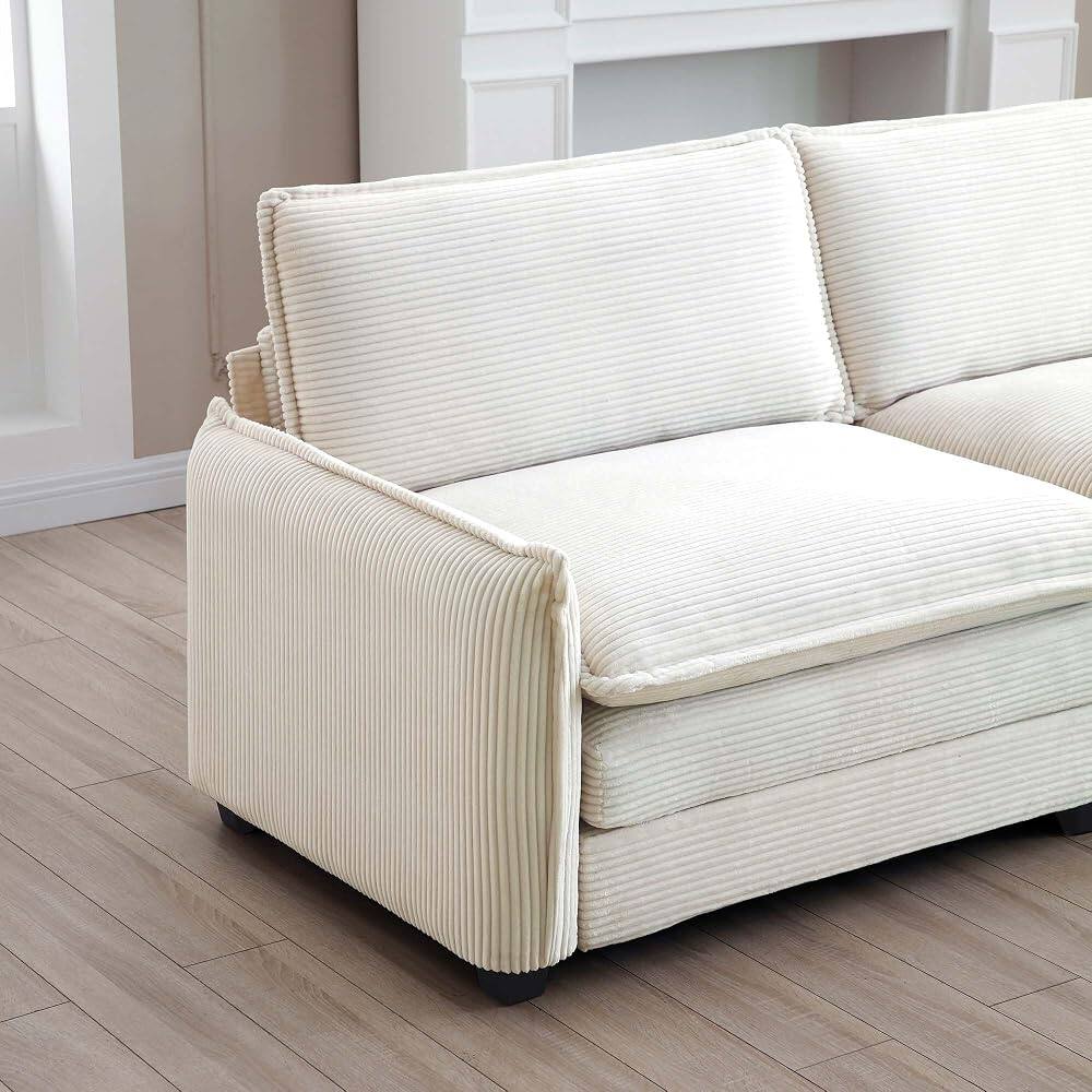 Alt View 1. JUJABU - Beige Corduroy Fabric 46" Single Lounge Accent Chair with 1 Ottoman, Foam Cushions, Removable Armrest - Beige.