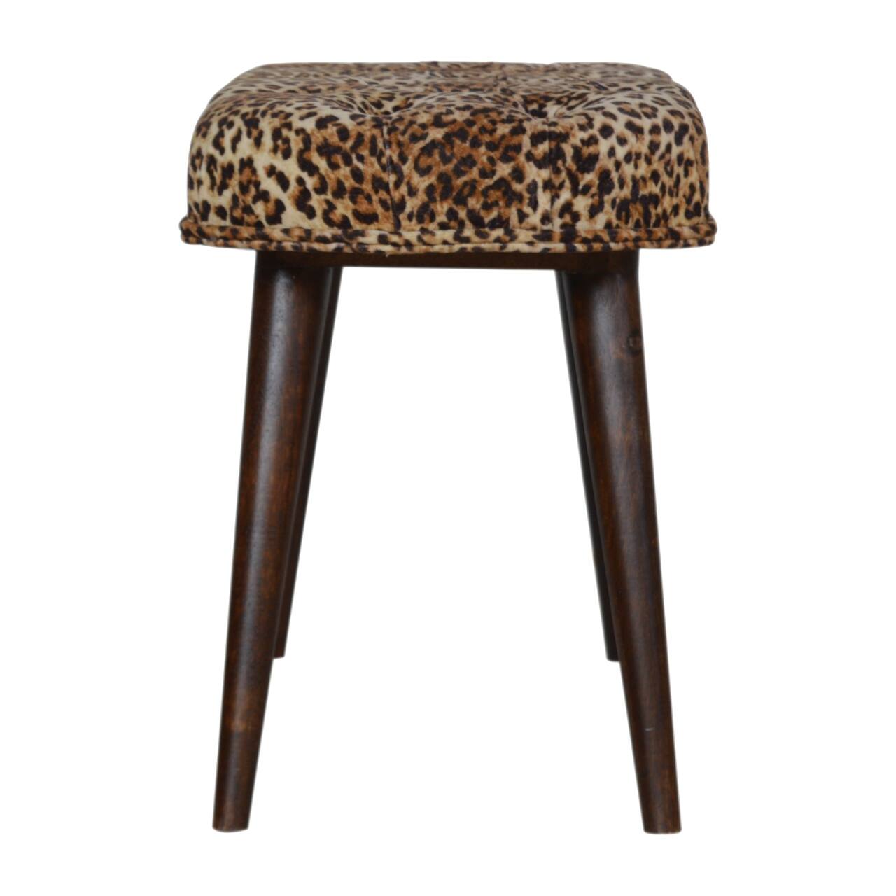 Alt View 4. Artisan Furniture - Artisan Furniture Solid Wood Leopard Print Deep Button Bench, Upholstered, Brown - Brown.
