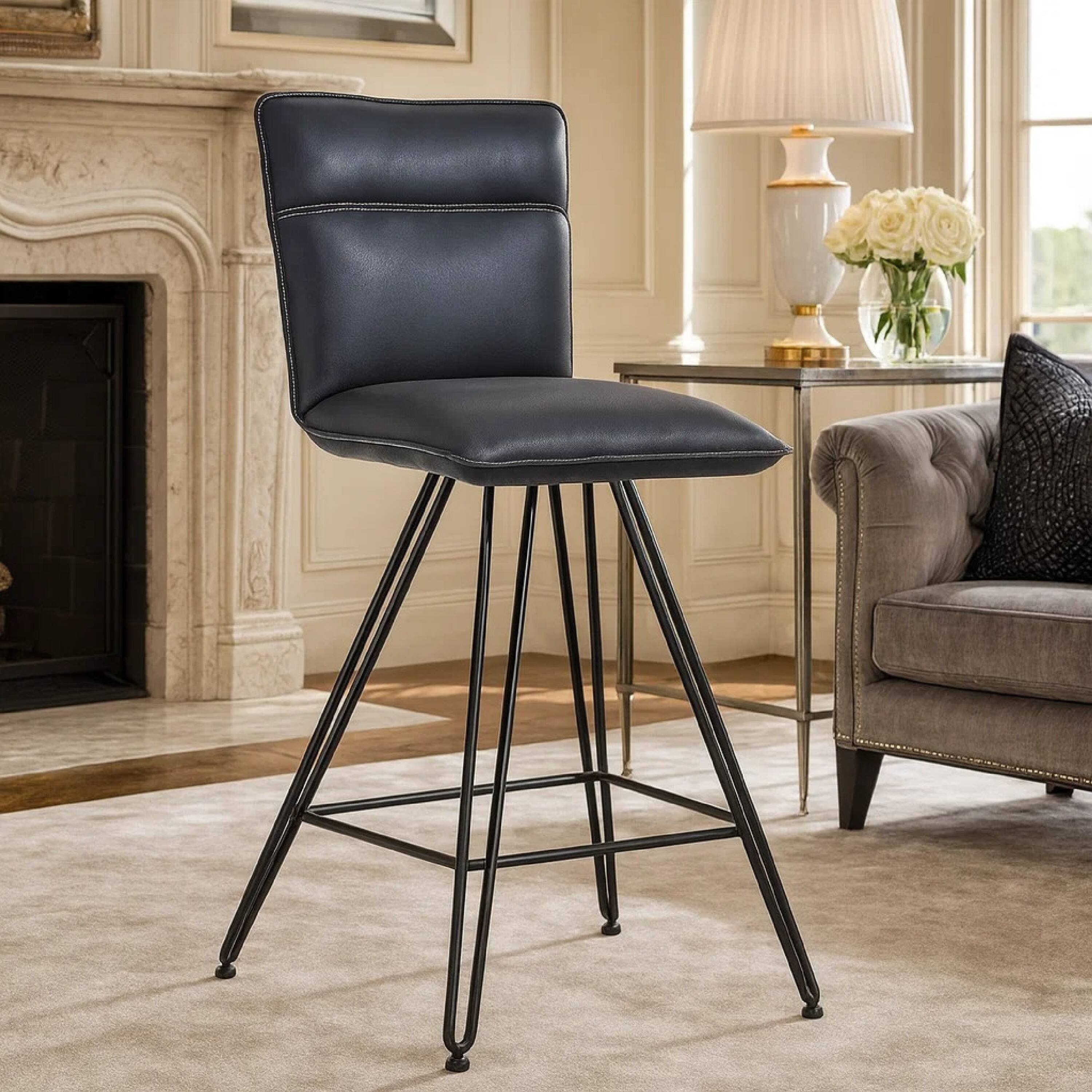 Manhattan Lane Metal Leather Upholstered Counter Height Stool with ...